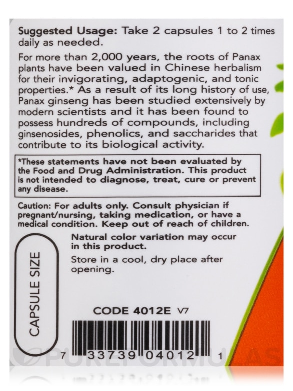 Panax Ginseng 500 mg - 100 Veg Capsules - Alternate View 4
