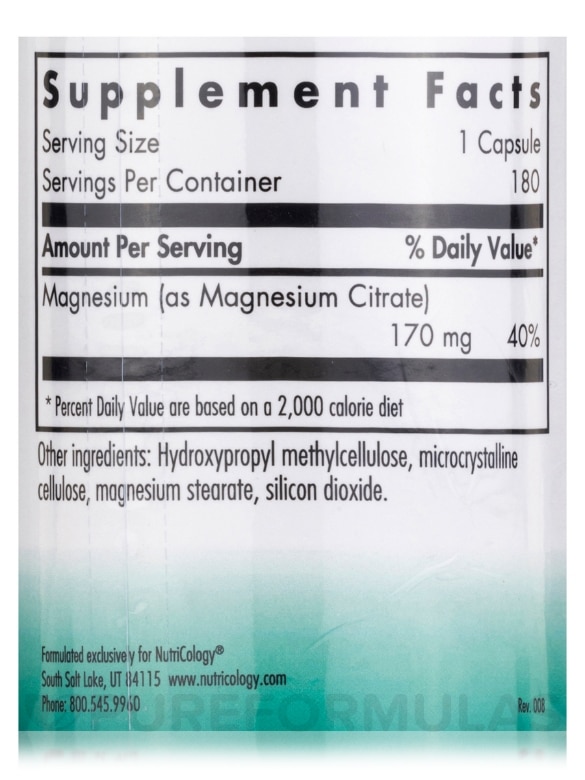 Magnesium Citrate - 180 Vegetarian Capsules - Alternate View 3