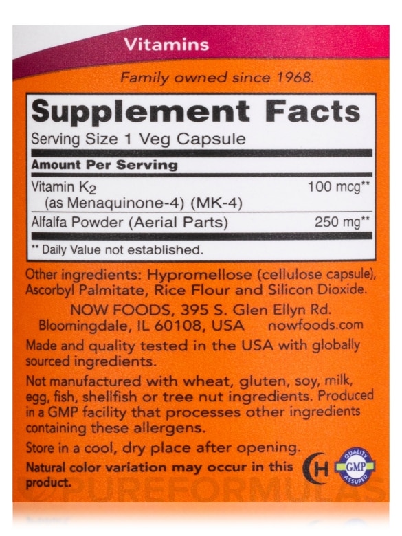 Vitamin K-2 100 mcg - 100 Veg Capsules - Alternate View 3