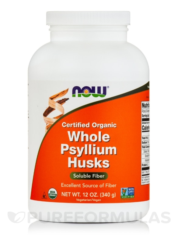 Certified Organic Whole Psyllium Husks - 12 oz (340 Grams)