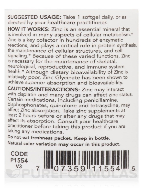 Zinc Glycinate (30 mg Albion® TRAACS® Zinc) - 120 Softgels - Alternate View 4