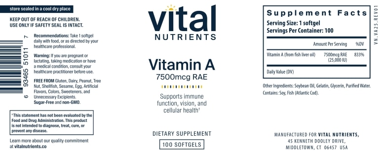 Vitamin A 7.5 mg RAE - 100 Softgel Capsules - Alternate View 4