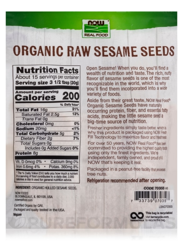 NOW Real Food® - Sesame Seeds - 16 oz (454 Grams) - Alternate View 2