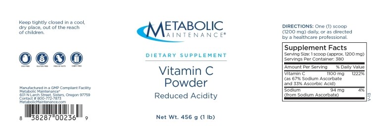 Vitamin C Powder Reduced Acidity - 1 lb (454 Grams) - Alternate View 1