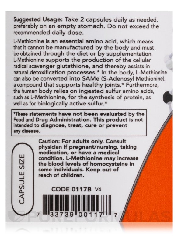 L-Methionine 500 mg - 100 Capsules - Alternate View 4