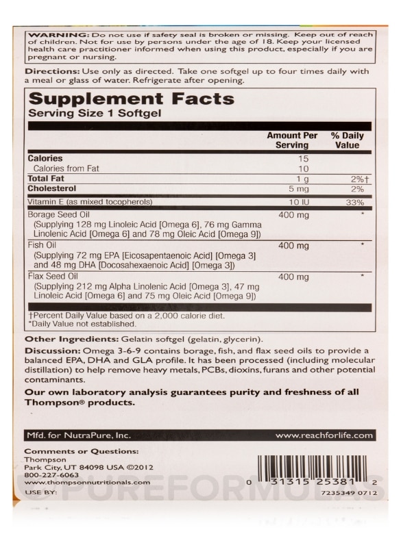 Omega 3-6-9 1200 mg - 120 Softgels - Alternate View 4