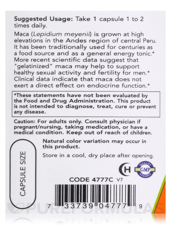 Raw Maca 750 mg - 90 Veg Capsules - Alternate View 4