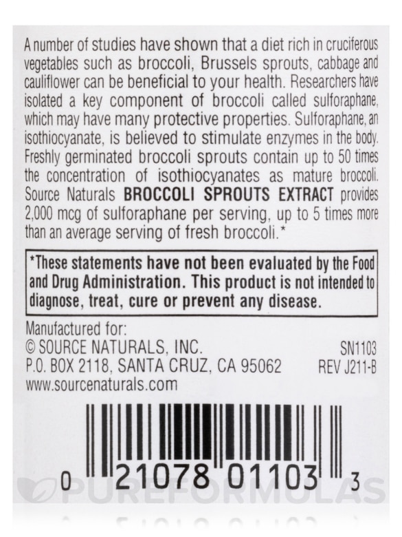 Broccoli Sprouts Extract - 30 Tablets - Alternate View 4