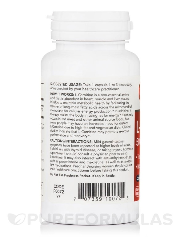 L-Carnitine 500 mg - 60 Veg Capsules - Alternate View 2