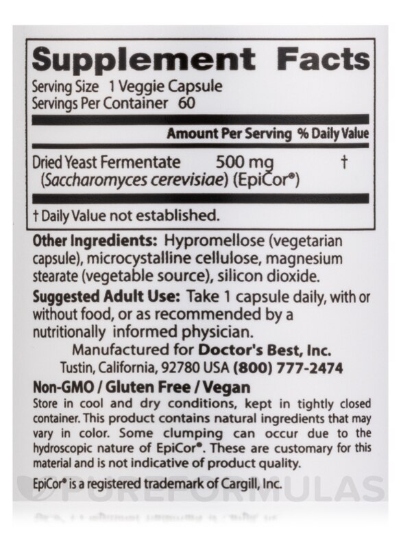 EpiCor® 500 mg - 60 Veggie Capsules - Alternate View 3