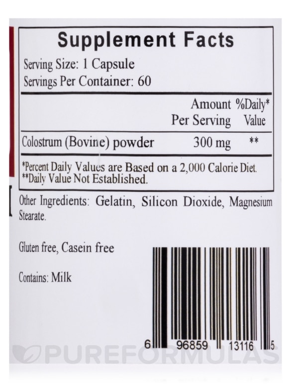 Colostrum (26% Immunoglobulins 300 mg) - 60 Capsules - Alternate View 3