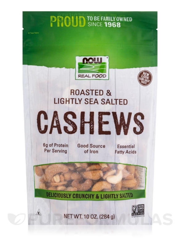 NOW Real Food® - Cashews (Roasted & Lightly Sea Salted) - 10 oz (284 Grams)