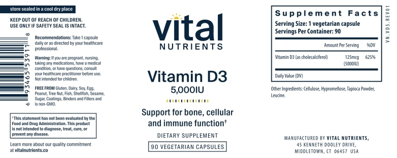 Vitamin D3 5,000 IU - 90 Vegetarian Capsules - Alternate View 4