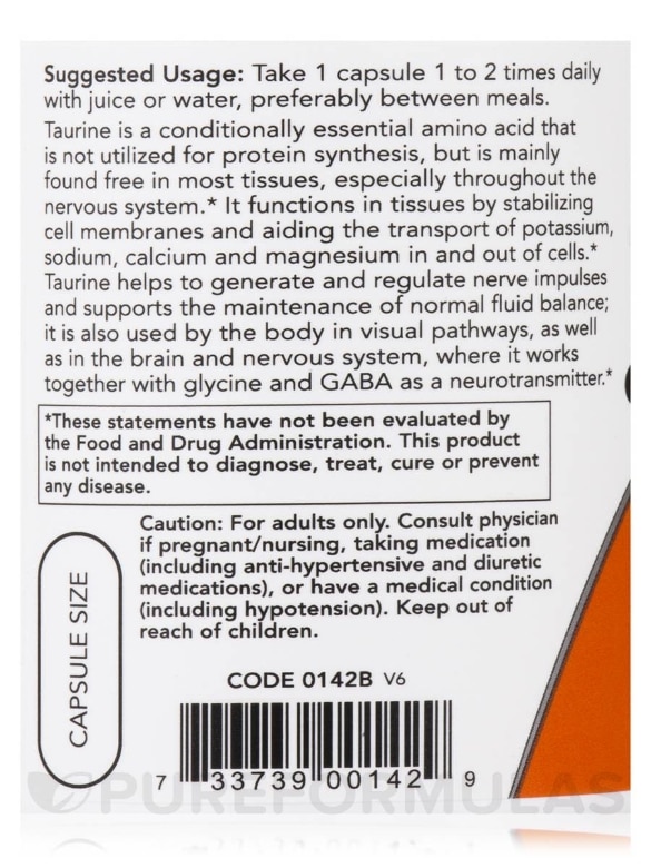 Taurine 1000 mg - 100 Capsules - Alternate View 4
