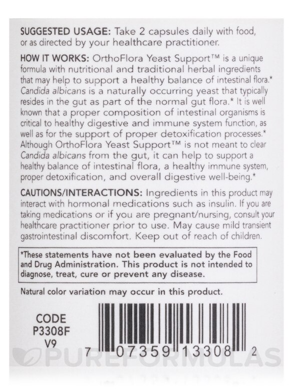 OrthoFlora Yeast Support™ - 90 Veg Capsules - Alternate View 4