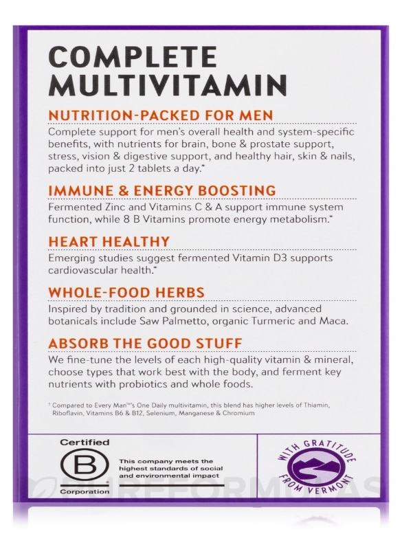 Men's Advanced Multivitamin (formerly Every Man Multivitamin) - 120 Vegetarian Tablets - Alternate View 9