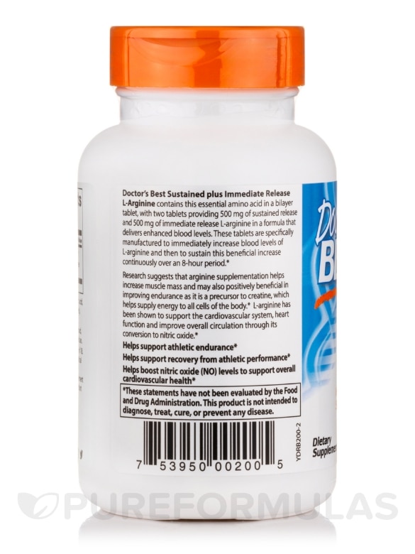 Sustained plus Immediate Release L-Arginine 500 mg - 120 Bilayer Tablets - Alternate View 2