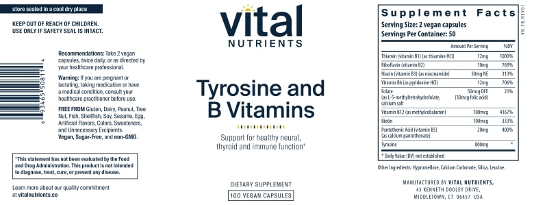 Tyrosine and B Vitamins - 100 Vegetarian Capsules - Alternate View 4