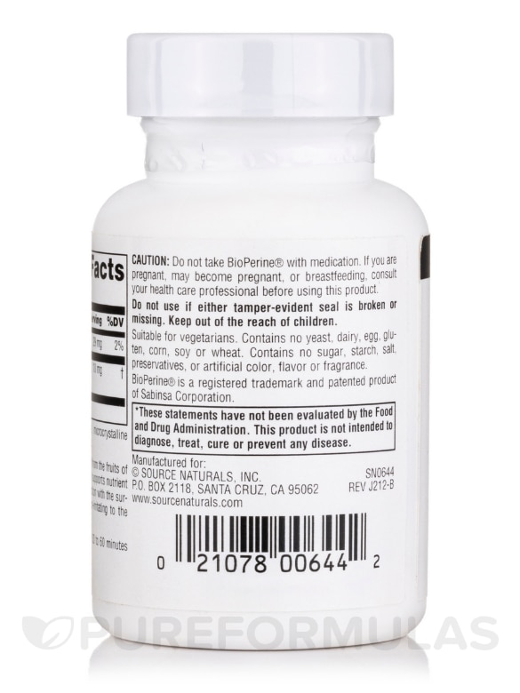 BioPerine® 10 mg - 120 Tablets - Alternate View 2