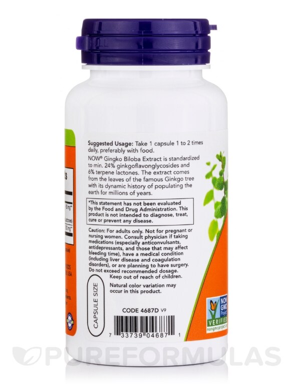 Ginkgo Biloba 60 mg - 120 Vegetarian Capsules - Alternate View 2