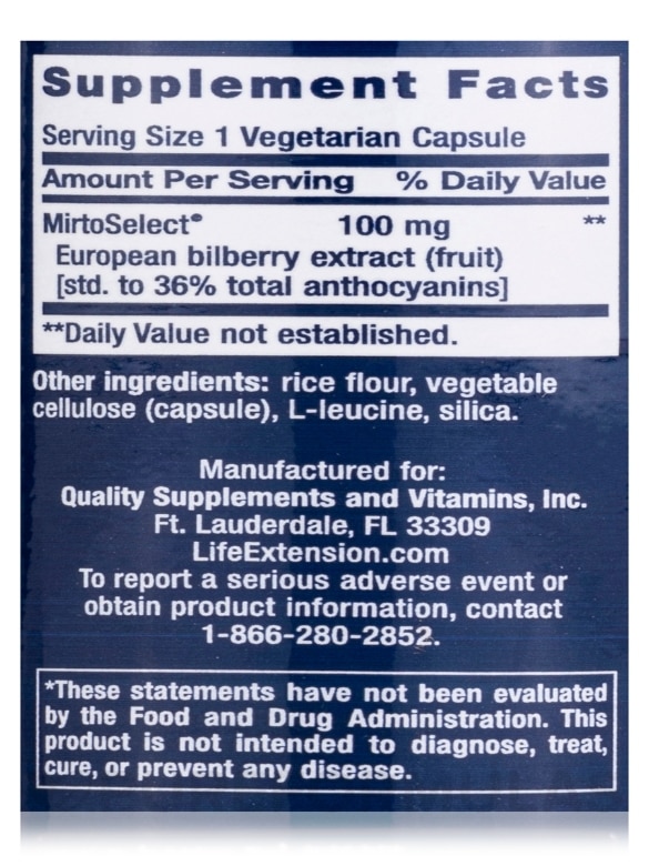 Standardized European Bilberry Extract 100 mg - 90 Vegetarian Capsules - Alternate View 3
