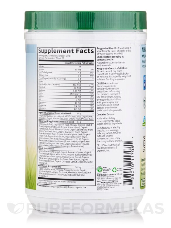 Raw Organic Perfect Food® Green Superfood Juiced Greens Powder, Pineapple Flavor - 14.6 oz (414 Grams) - Alternate View 1