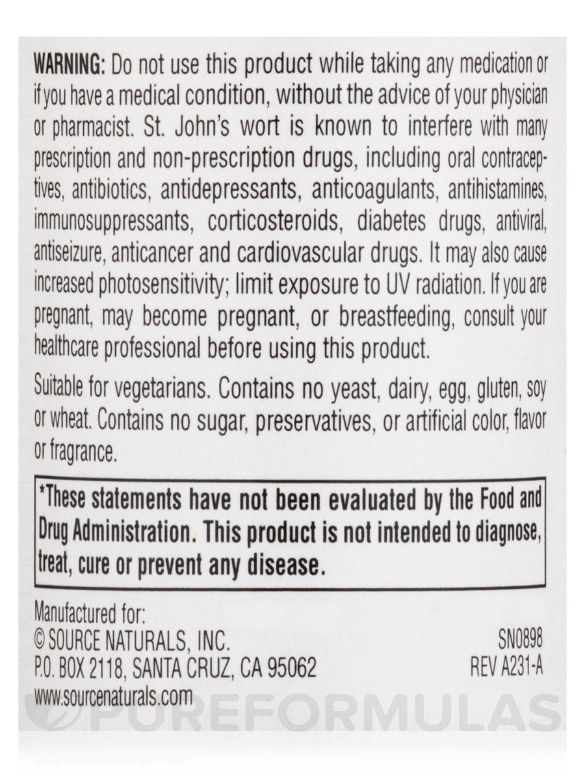 St. John's Wort Extract 300 mg - 120 Tablets - Alternate View 4