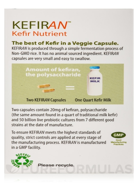 Kefiran™ Kefir Nutrient +50 Billion Active Probiotic Cultures per Serving - 60 Veggie Capsules - Alternate View 8