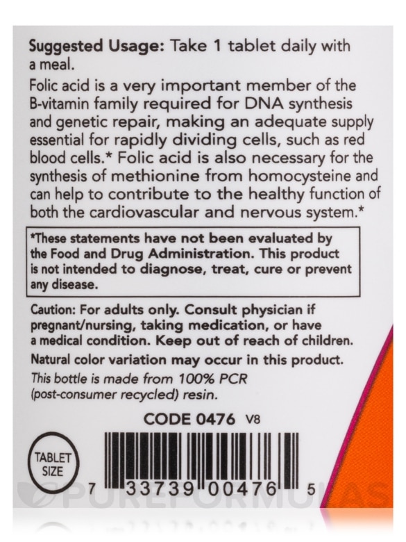 Folic Acid 800 mcg with Vitamin B-12 25 mcg - 250 Tablets - Alternate View 4