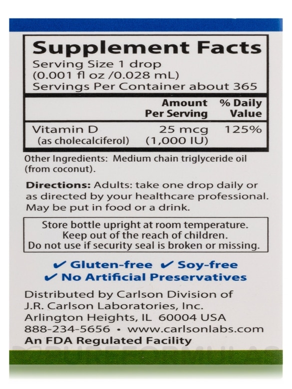 Super Daily® D3 1000 IU - 365 Drops (0.35 fl. oz / 10.3 ml) - Alternate View 8