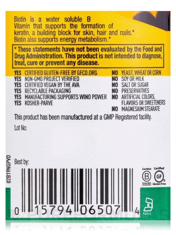 High Potency Biotin 10 mg - 60 Vegan Capsules - Alternate View 4