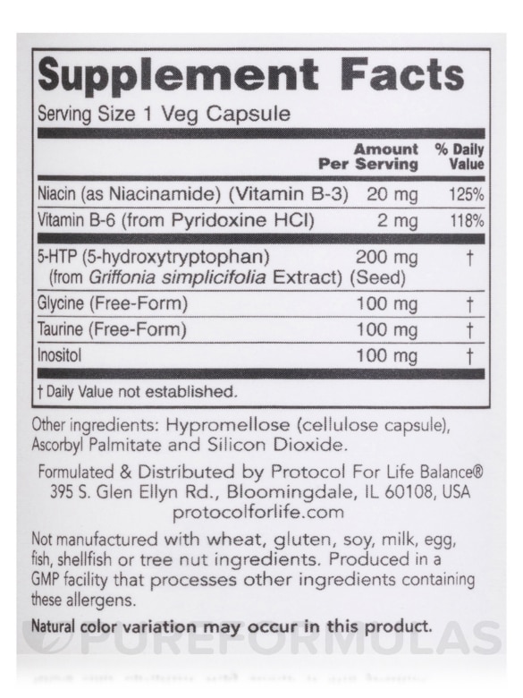 5-HTP (5-hydroxytryptophan) 200 mg - 60 Veg Capsules - Alternate View 3