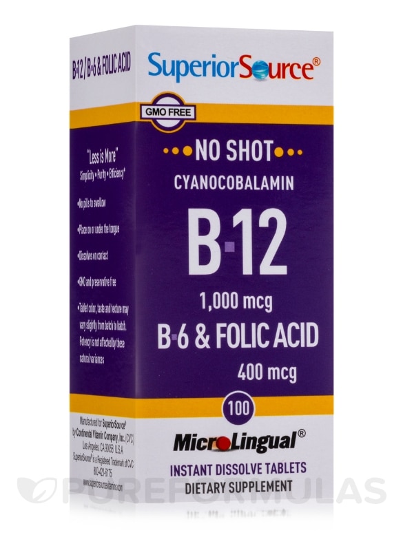 NO SHOT B6/B12/Folic Acid - 100 MicroLingual® Tablets
