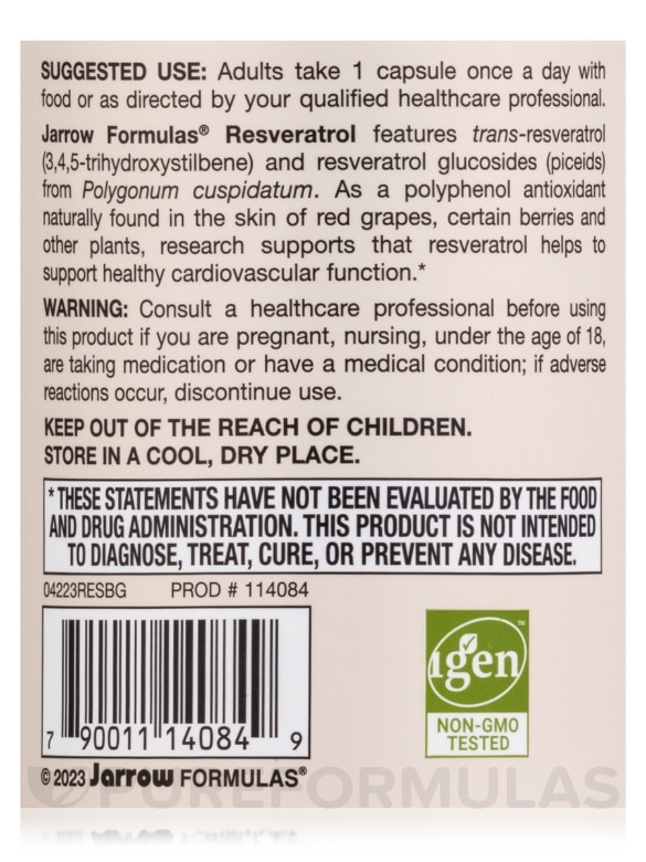 Resveratrol 100 - 120 Vegetarian Capsules - Alternate View 4