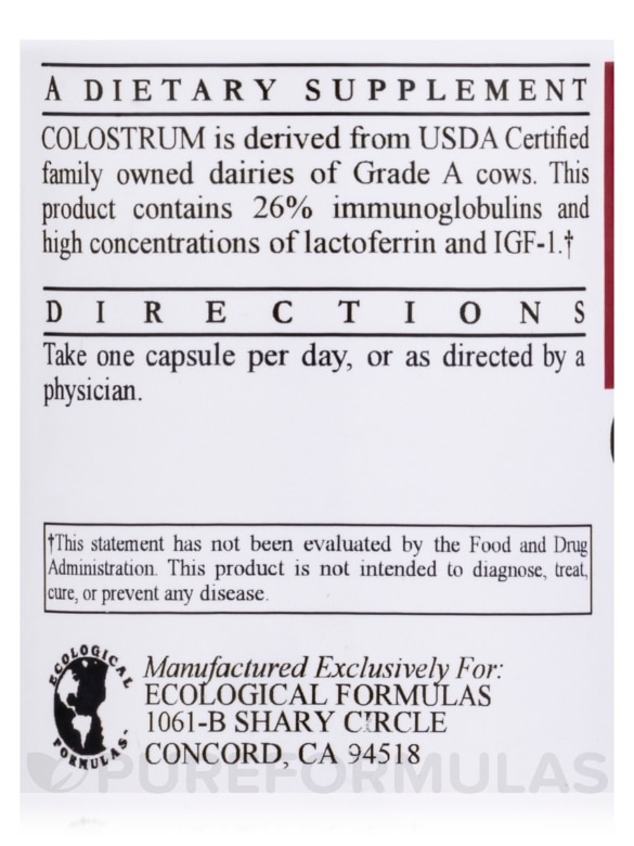 Colostrum (26% Immunoglobulins 300 mg) - 60 Capsules - Alternate View 4