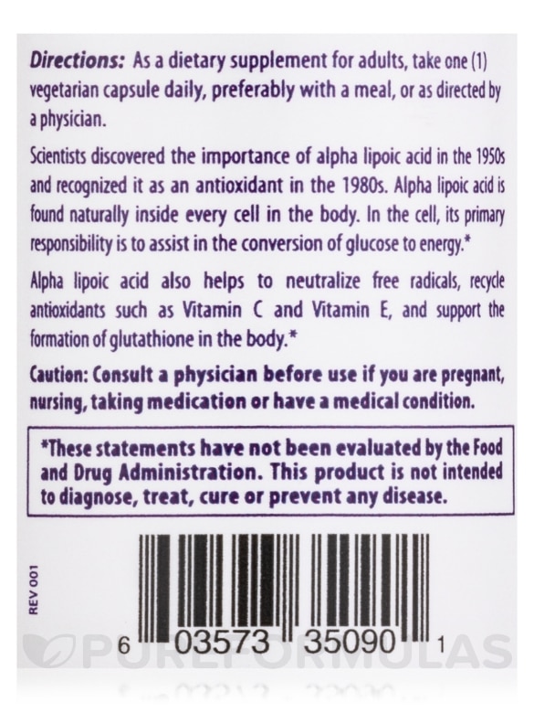 Alpha Lipoic Acid 600 mg - 60 Capsules - Alternate View 4