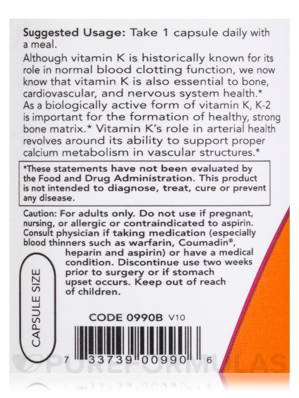 Vitamin K-2 100 mcg - 100 Veg Capsules - Alternate View 4