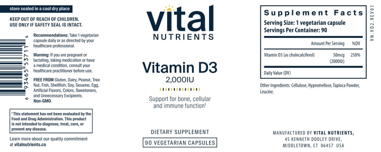 Vitamin D3 2,000 IU - 90 Vegetarian Capsules - Alternate View 4