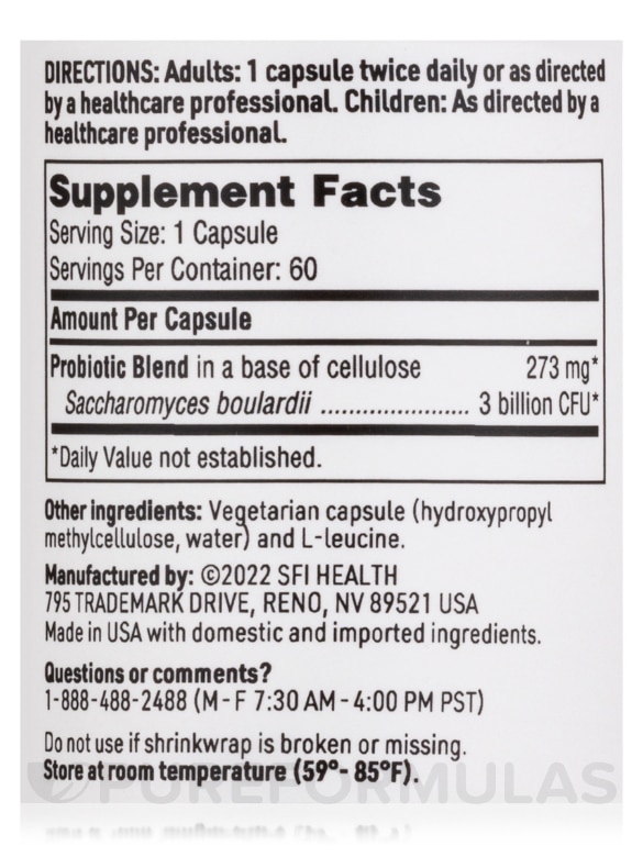 Saccharomyces Boulardii 3 Billion CFU - 60 Vegetarian Capsules - Alternate View 3