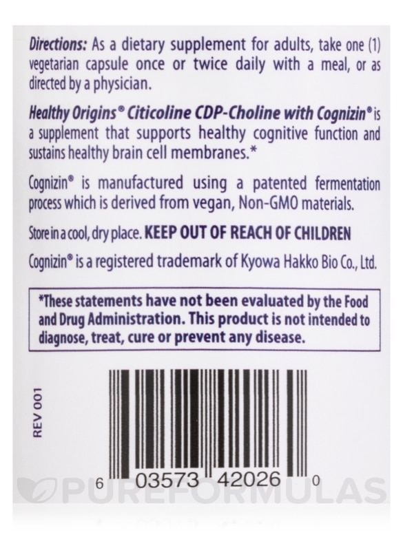 Cognizin (Citicoline) 250 mg - 150 Veggie Capsules - Alternate View 4