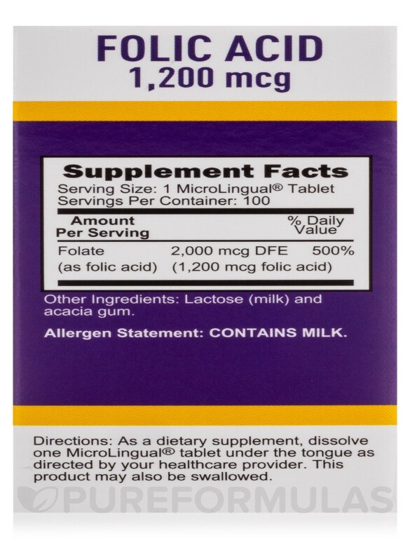 Folic Acid 1,200 mcg - 100 MicroLingual® Tablets - Alternate View 7