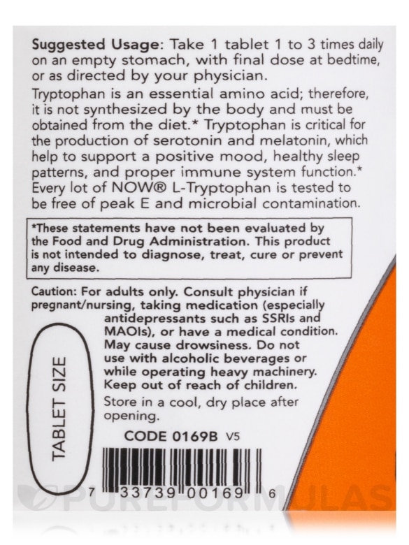 L-Tryptophan 1000 mg - 60 Tablets - Alternate View 4