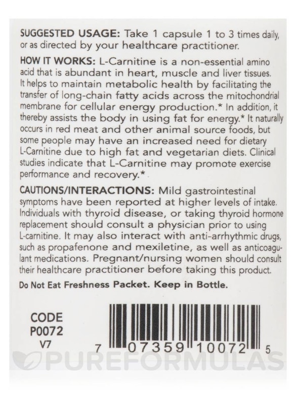 L-Carnitine 500 mg - 60 Veg Capsules - Alternate View 4
