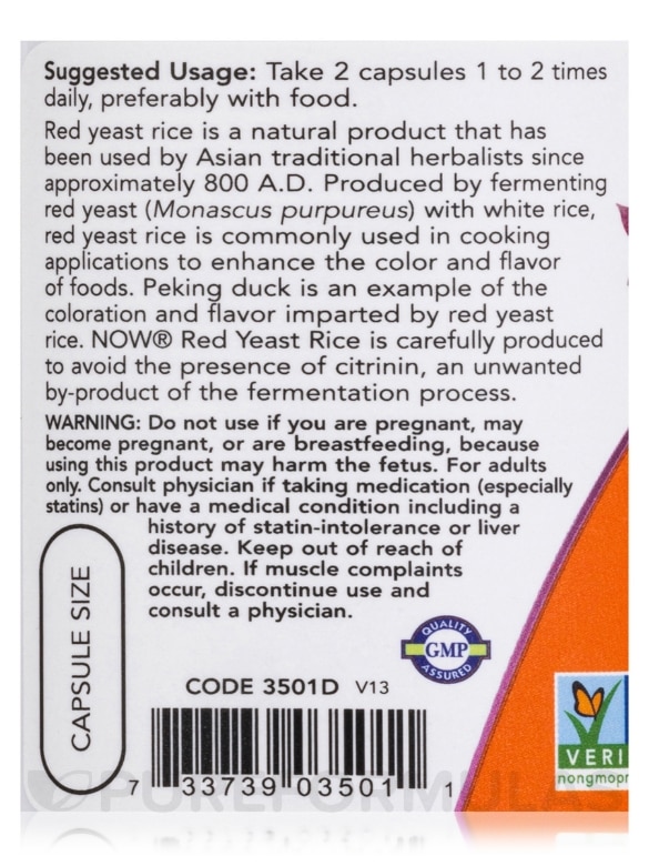 Red Yeast Rice 600 mg - 120 Veg Capsules - Alternate View 4