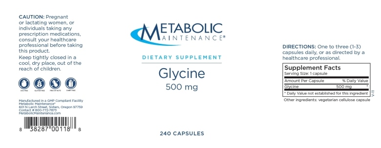 Glycine 500 mg - 240 Capsules - Alternate View 1