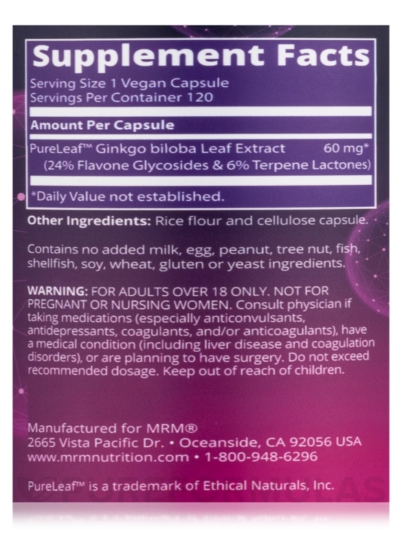 Ginkgo B 60 mg - 120 Vegan Capsules - Alternate View 4
