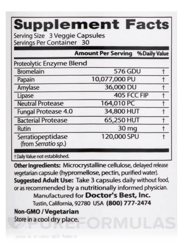 Proteolytic Enzymes - 90 Delayed Release Veggie Capsules - Alternate View 3