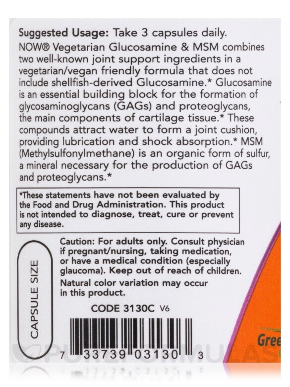 Vegetarian Glucosamine & MSM - 120 Vegetarian Capsules - Alternate View 4