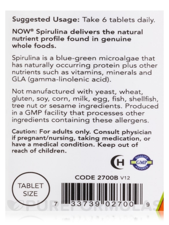 Spirulina 500 mg, Organic - 500 Tablets - Alternate View 4