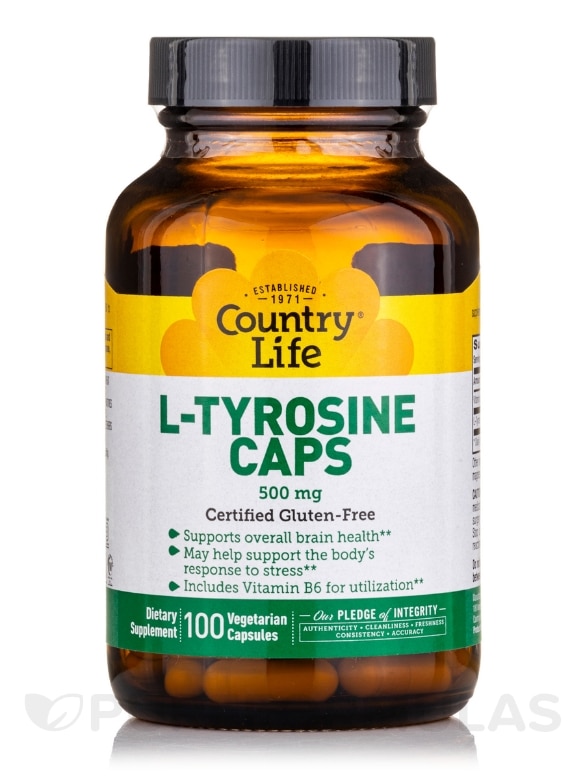 L-Tyrosine 500 mg with B-6 - 100 Vegetarian Capsules